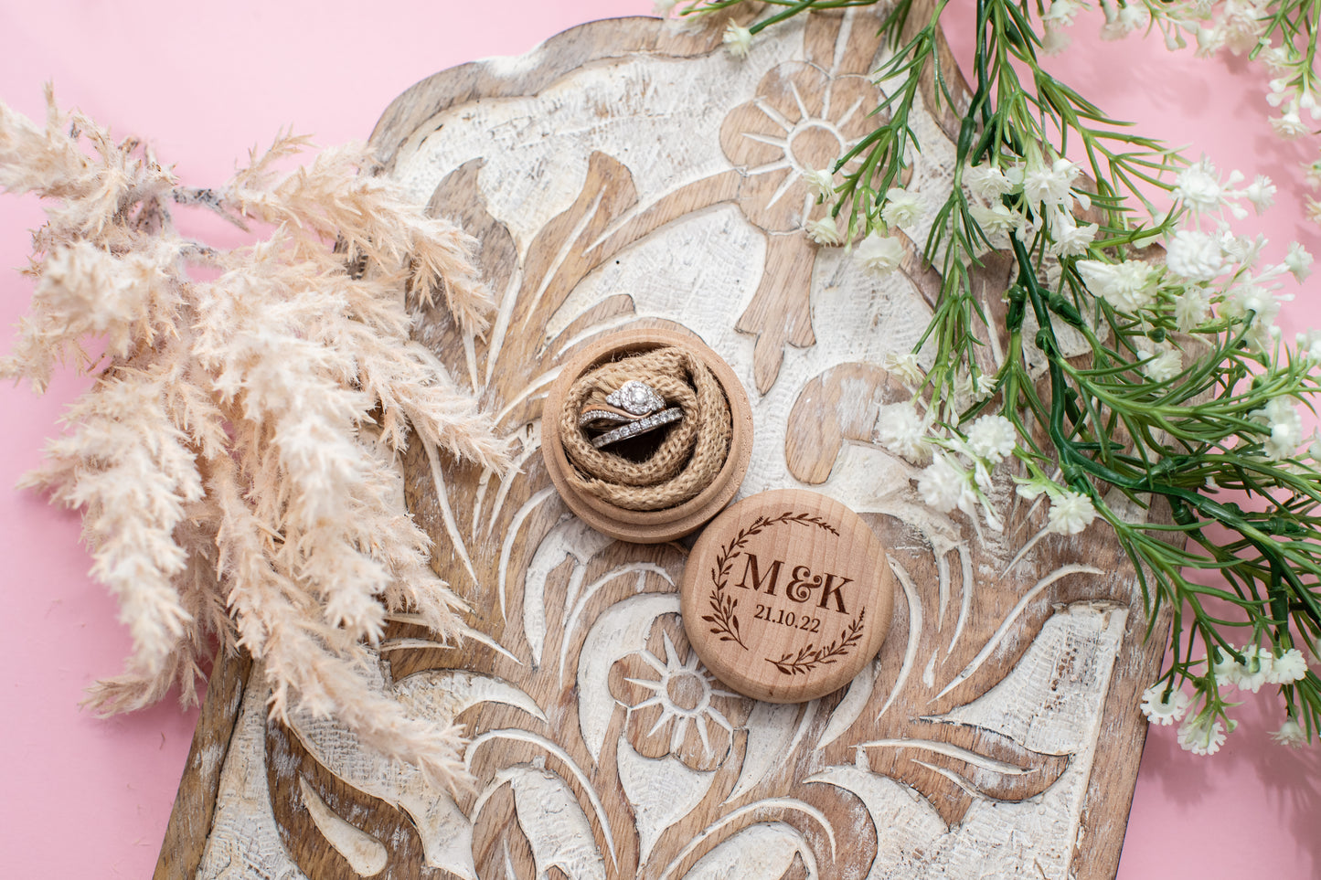 Wedding Round Ring Box Light Wood