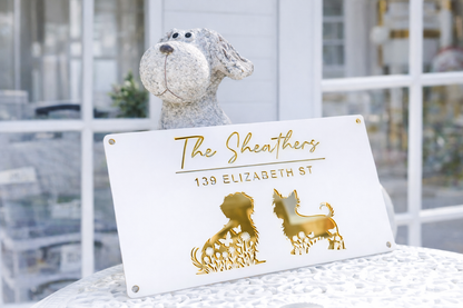 Floral Dog House Acrylic Sign White & Gold