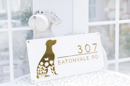 Floral Dog House Acrylic Sign White & Gold
