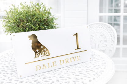 Floral Dog House Acrylic Sign White & Gold