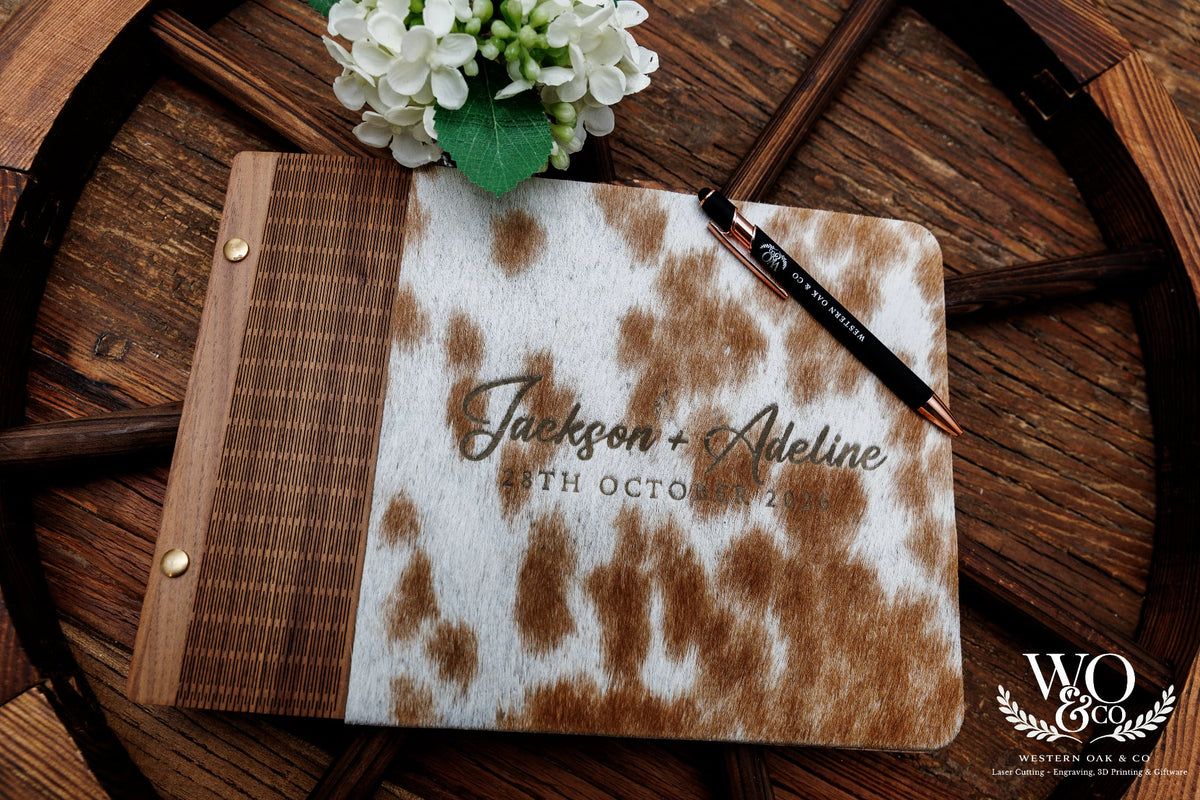Guestbook - Cowhide with Wood